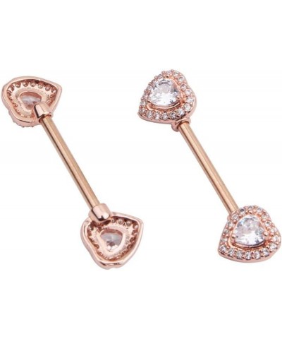 14G Love Heart Cubic Zirconia Nipple Rings Bar 316L Stainless Steel Tongue Ring Barbell Piercing Body Jewelry Rose Gold $7.13...