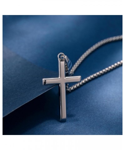 925 Sterling Silver Cross Necklace for Men Women with 3MM Stainless Steel Strong Durable Wheat Chain 18K White Gold Plated Be...