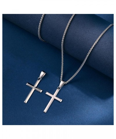 925 Sterling Silver Cross Necklace for Men Women with 3MM Stainless Steel Strong Durable Wheat Chain 18K White Gold Plated Be...