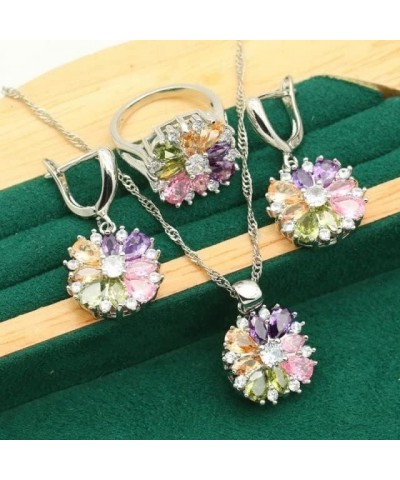 Classic 925 Silver Gold Color Jewelry Sets for Women Wedding Multicolor Zircon Bracelet Earrings Necklace Pendant Ring 4PCS 3...