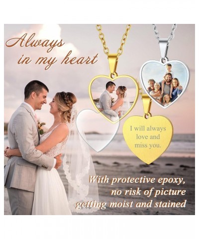 Customized Heart Photo Necklace Plain/Bling CZ/Rose/Angel Wings/Rotatable 2-Side Picture Pendant Stainless Steel/Gold Plated/...