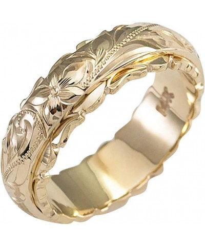 yellow Gold Ring for Women hand engraved plumeria scroll band ring smooth edge 6mm Gold $3.27 Rings