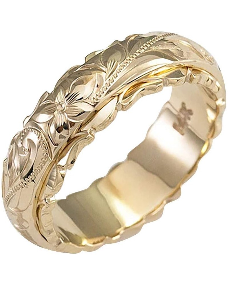 yellow Gold Ring for Women hand engraved plumeria scroll band ring smooth edge 6mm Gold $3.27 Rings