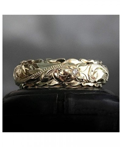 yellow Gold Ring for Women hand engraved plumeria scroll band ring smooth edge 6mm Gold $3.27 Rings