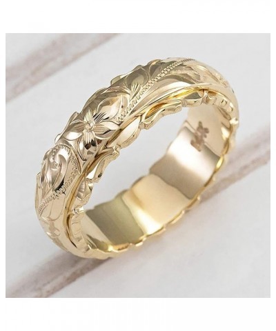 yellow Gold Ring for Women hand engraved plumeria scroll band ring smooth edge 6mm Gold $3.27 Rings