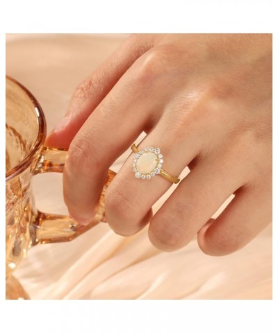 10K 14K 18K Gold Opal Rings for Women Engrave Name Size 4 to 12 Anniversary Birthday Jewelry Gifts for Her 3-Style $68.80 Rings