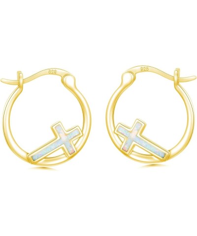 Cross Hoop Earrings for Women 925 Sterling Silver Cross Earrings with Abalone Shell Jewelry Gifts for Women Girls Gold $14.00...