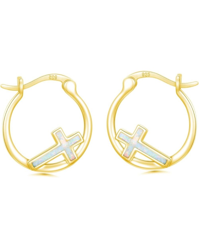 Cross Hoop Earrings for Women 925 Sterling Silver Cross Earrings with Abalone Shell Jewelry Gifts for Women Girls Gold $14.00...