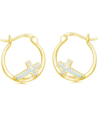 Cross Hoop Earrings for Women 925 Sterling Silver Cross Earrings with Abalone Shell Jewelry Gifts for Women Girls Gold $14.00...