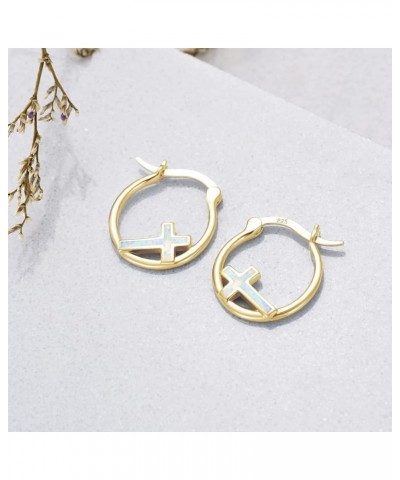 Cross Hoop Earrings for Women 925 Sterling Silver Cross Earrings with Abalone Shell Jewelry Gifts for Women Girls Gold $14.00...