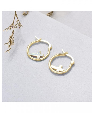 Cross Hoop Earrings for Women 925 Sterling Silver Cross Earrings with Abalone Shell Jewelry Gifts for Women Girls Gold $14.00...