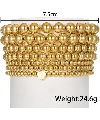 Gold Beaded Bracelets for Women Stackable Stretch Bead Bracelet Set 14k Gold Bracelet Stack Pack Style D-7 Pcs Heart Beads Go...