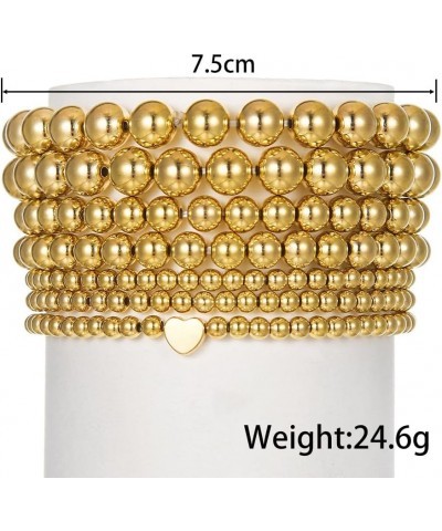 Gold Beaded Bracelets for Women Stackable Stretch Bead Bracelet Set 14k Gold Bracelet Stack Pack Style D-7 Pcs Heart Beads Go...