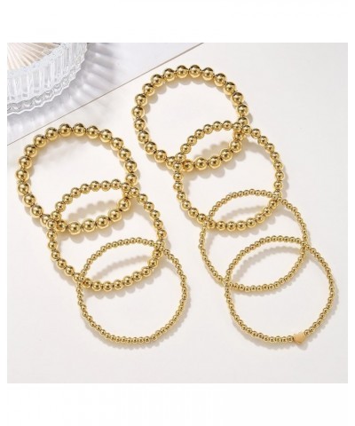 Gold Beaded Bracelets for Women Stackable Stretch Bead Bracelet Set 14k Gold Bracelet Stack Pack Style D-7 Pcs Heart Beads Go...