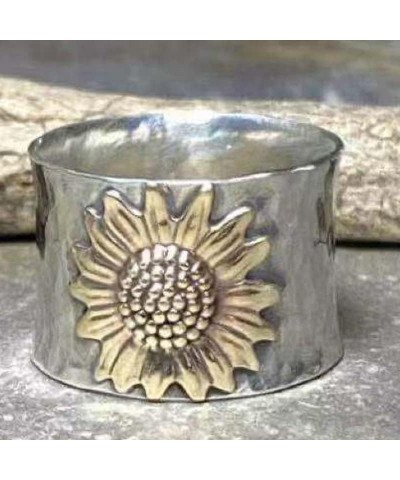 Vintage Sunflower Ring for Women and Men Natural Plant Daisy Sunflower Spinner Rings Boho Wide Chunky Fidget Band Ring Hope G...