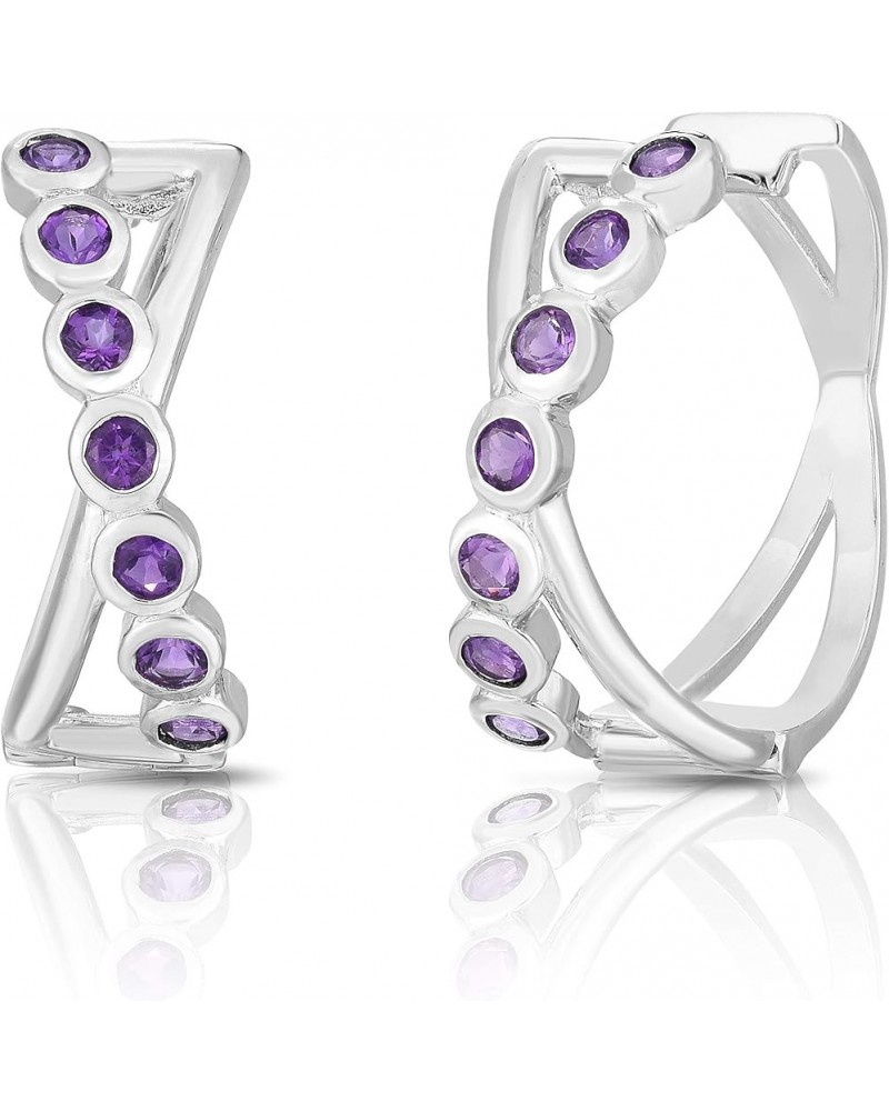 Elena 925 Sterling Silver Natural Gemstones Huggie Earrings for Women, Hypoallergenic, Gift Ready Packaging Amethyst $21.15 E...