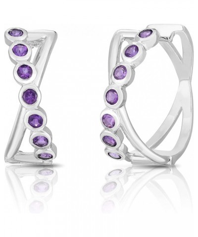 Elena 925 Sterling Silver Natural Gemstones Huggie Earrings for Women, Hypoallergenic, Gift Ready Packaging Amethyst $21.15 E...