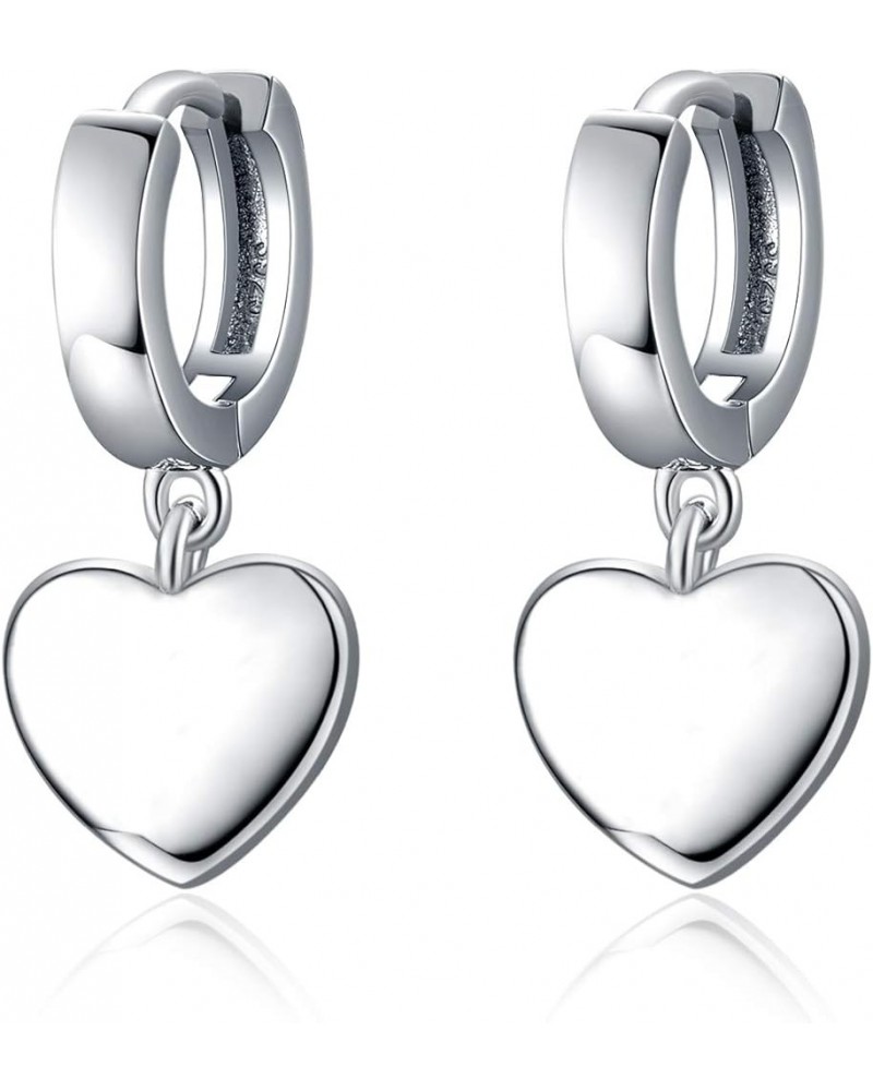 Sterling Silver Black Hanging Cross/Lightning/Heart/triangle Hoop Earrings for Men Women C-Silver heart earrings $15.11 Earrings