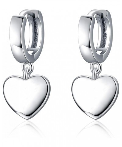 Sterling Silver Black Hanging Cross/Lightning/Heart/triangle Hoop Earrings for Men Women C-Silver heart earrings $15.11 Earrings