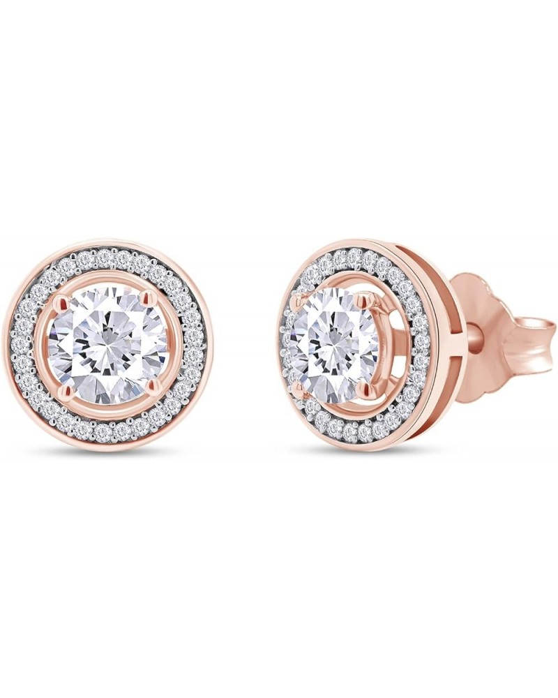 Moissanite Stud Earrings, 1ct Ideal Cut Lab Created Diamond 18K Gold Plated 925 Sterling Silver Earrings for Women rose-gold-...