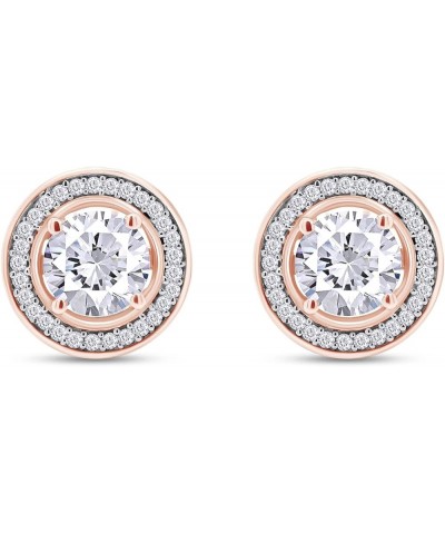 Moissanite Stud Earrings, 1ct Ideal Cut Lab Created Diamond 18K Gold Plated 925 Sterling Silver Earrings for Women rose-gold-...