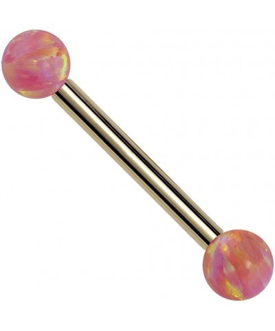 Pink Synthetic Opal 14k Gold Straight Barbell 14k Yellow Gold | 16G | 3/4" (19mm) $54.45 Body Jewelry