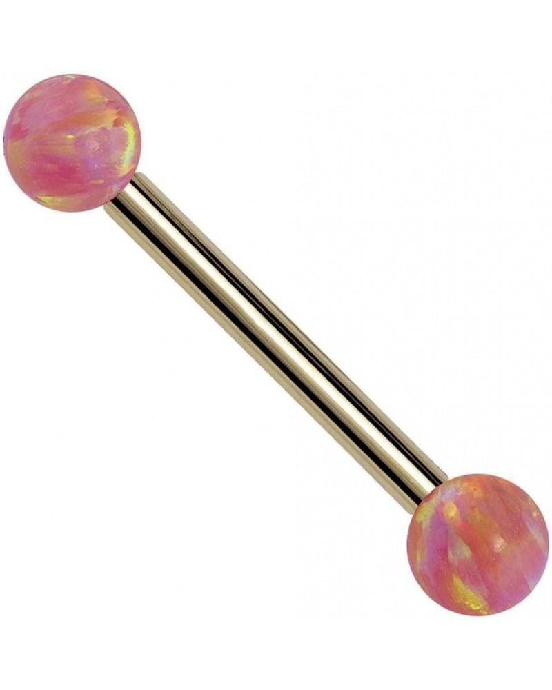 Pink Synthetic Opal 14k Gold Straight Barbell 14k Yellow Gold | 16G | 3/4" (19mm) $54.45 Body Jewelry