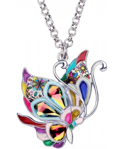 Statement Enamel Rhinestone Butterfly Necklaces Pendant Original Design for Women Nature lover Insect Jewelry Multicolor $9.6...