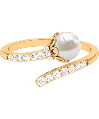 Freshwater Pearl Cocktail Ring, Freshwater Pearl Cocktail Wrap Ring, Pearl Wrap Ring with Diamond 10K Yellow Gold $249.48 Rings