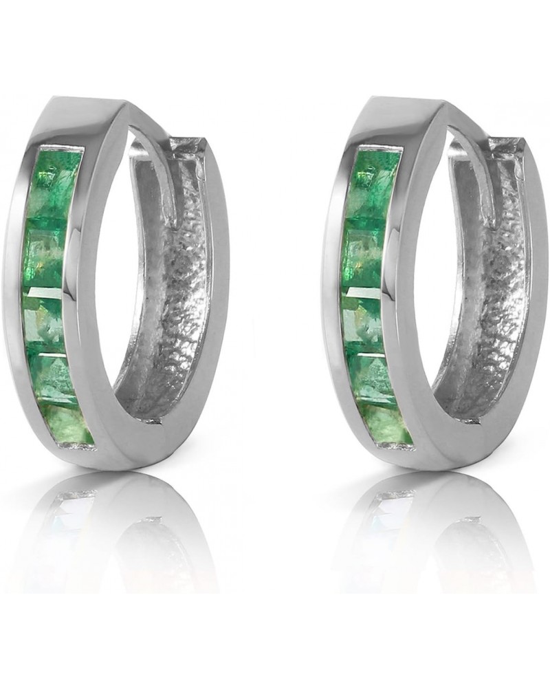 14k White Gold Hoop Huggie Earrings with Natural Emeralds $188.10 Earrings