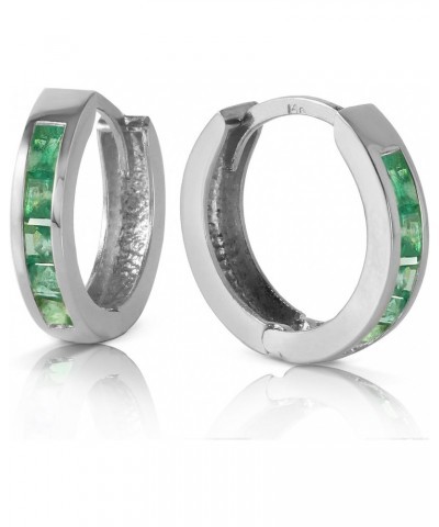 14k White Gold Hoop Huggie Earrings with Natural Emeralds $188.10 Earrings