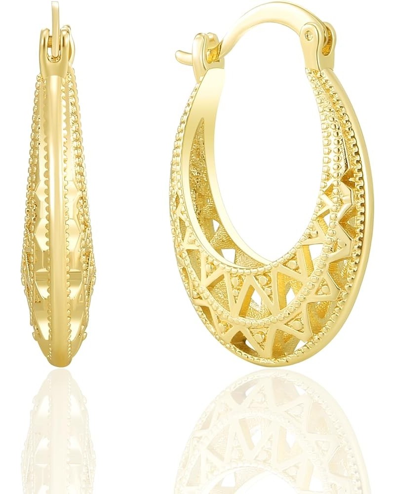 Gold Filigree Earrings for Women | 18K Gold Plated Hollow Out Link Mesh Braided Filigree Hoop Earrings 5 $8.09 Earrings