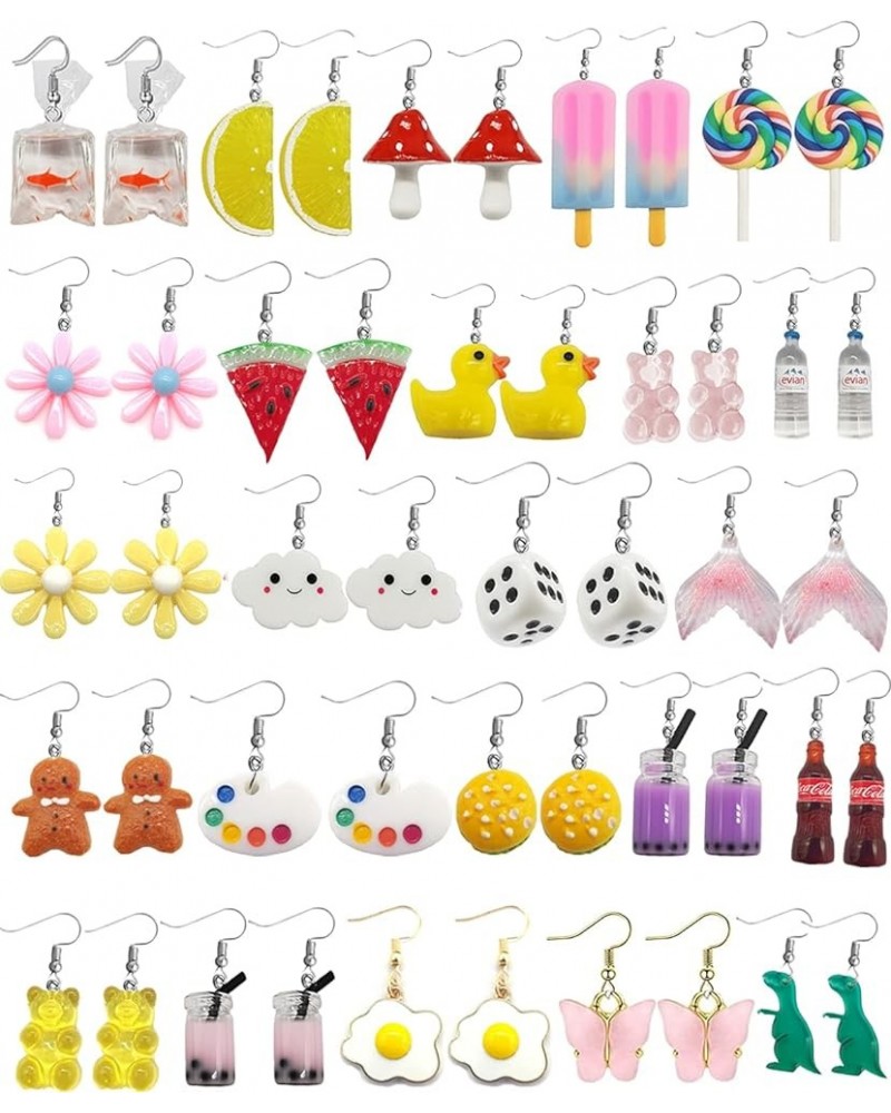 24 Pairs Cute Earrings Weird Earrings Funny Goldfish Earrings Water Bottle Earrings Milk Tea Dangle Earrings for Women a:24 p...