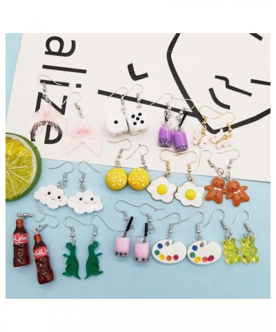 24 Pairs Cute Earrings Weird Earrings Funny Goldfish Earrings Water Bottle Earrings Milk Tea Dangle Earrings for Women a:24 p...