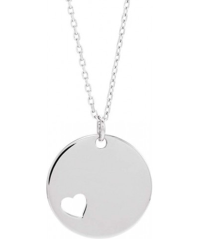 Pierced Heart Engravable Disc Charm Pendant Chain Necklace Adjustable 16" to 18" (15mm x 15mm) 925 Sterling Silver $32.83 Nec...