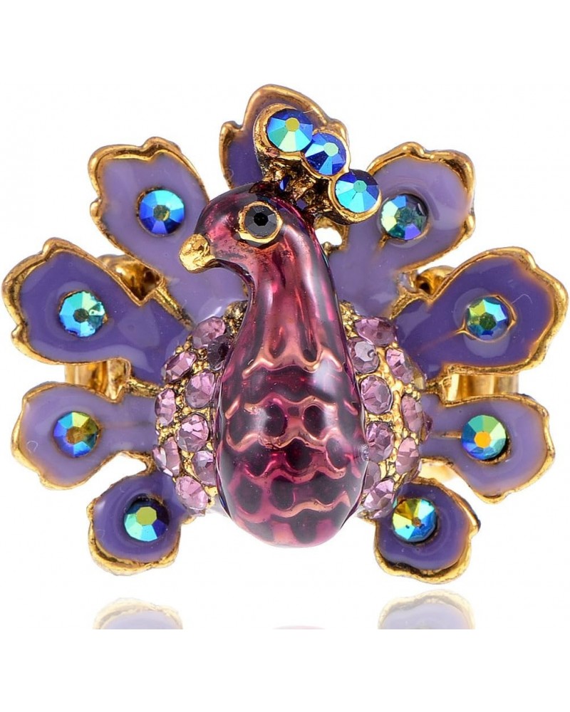 Handpainted Lilac Lavender Purple Enamel Peacock Bird Crystal Rhinestone Ring $10.99 Rings