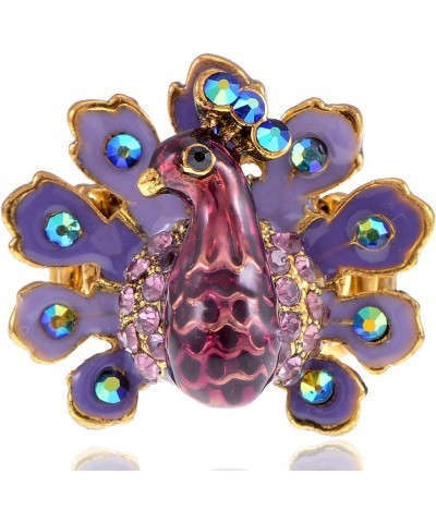 Handpainted Lilac Lavender Purple Enamel Peacock Bird Crystal Rhinestone Ring $10.99 Rings