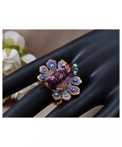 Handpainted Lilac Lavender Purple Enamel Peacock Bird Crystal Rhinestone Ring $10.99 Rings