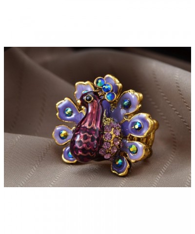 Handpainted Lilac Lavender Purple Enamel Peacock Bird Crystal Rhinestone Ring $10.99 Rings