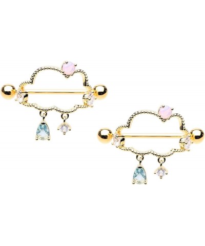 14GA Stainless Steel Rain Cloud with CZ Crystal Dangling Gems Nipple Shields, Sold as a Pair Gold Tone $12.72 Body Jewelry