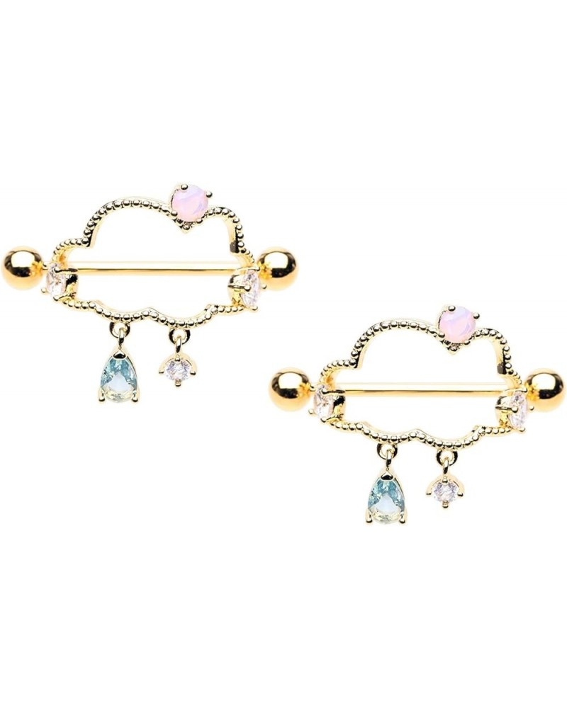 14GA Stainless Steel Rain Cloud with CZ Crystal Dangling Gems Nipple Shields, Sold as a Pair Gold Tone $12.72 Body Jewelry