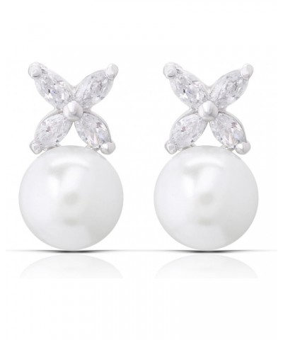 Rhodium Plated Bridal Prom Simulated Pearl Marquise Cubic Zirconia Earrings $11.59 Earrings