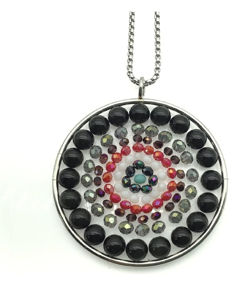 Healing Crystal Stone Beads Necklace Titanium Coated Quartz Stone Pendant with Chain Black $7.79 Necklaces