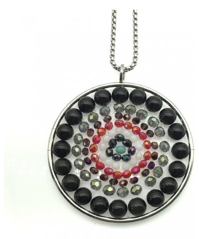 Healing Crystal Stone Beads Necklace Titanium Coated Quartz Stone Pendant with Chain Black $7.79 Necklaces