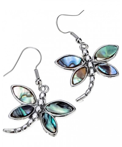 Jewelry Women Lovely Dragonfly Natural Abalone Shell Dangle Earrings (Green) $8.39 Earrings