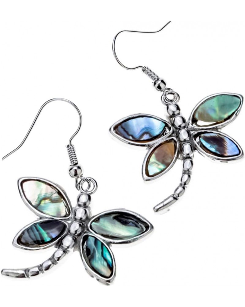 Jewelry Women Lovely Dragonfly Natural Abalone Shell Dangle Earrings (Green) $8.39 Earrings