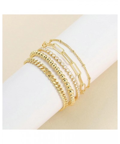 Gold Bracelets for Women 14k Gold Filled Bracelet Stack Non Tarnish Herringbone Paper Clip Figaro Bracelets Fashion Dainty St...