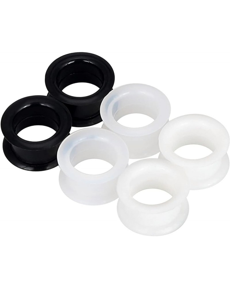 2PCS-6PCS Black Clear White Thick Silicone Tunnels Flexible Ear Skin Hollow Gauges for Ear Piercing 4g-1 inch 3 pairs 7/8"(22...