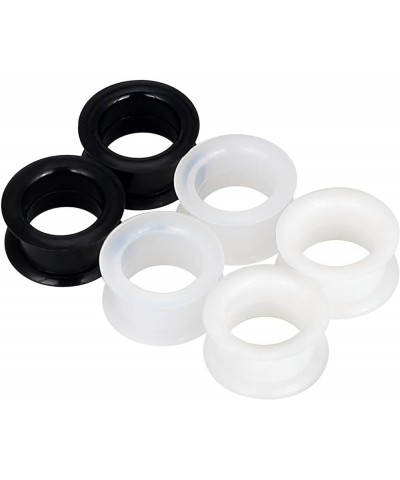 2PCS-6PCS Black Clear White Thick Silicone Tunnels Flexible Ear Skin Hollow Gauges for Ear Piercing 4g-1 inch 3 pairs 7/8"(22...