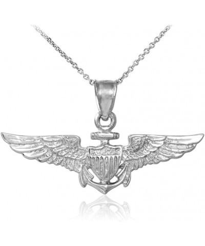 Solid 925 Sterling Silver US Naval Aviator Wings Pendant Necklace, 18 $18.05 Necklaces